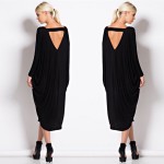 Plus Size Autumn Dress Fashion New Women Solid Color V Neck Batwing Sleeve Backless Casual Loose Party Dress Evening Midi Dress