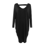 Plus Size Autumn Dress Fashion New Women Solid Color V Neck Batwing Sleeve Backless Casual Loose Party Dress Evening Midi Dress