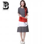 Plus Size Clothing Women Loose Casual Dress New 2016 Fashion Korean Style Patchwork Short Sleeve Cotton Linen Summer Dress H286