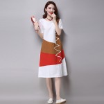 Plus Size Clothing Women Loose Casual Dress New 2016 Fashion Korean Style Patchwork Short Sleeve Cotton Linen Summer Dress H286