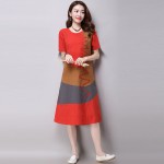 Plus Size Clothing Women Loose Casual Dress New 2016 Fashion Korean Style Patchwork Short Sleeve Cotton Linen Summer Dress H286