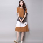 Plus Size Clothing Women Loose Casual Dress New 2016 Fashion Korean Style Patchwork Short Sleeve Cotton Linen Summer Dress H286