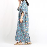 Plus Size Floral Women Dress 2016 Summer Long Dress Betwing Sleeve Cotton Linen Maxi Dress Back Slit Vestidos Robes Longues Ete