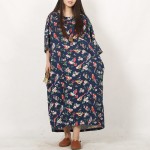 Plus Size Floral Women Dress 2016 Summer Long Dress Betwing Sleeve Cotton Linen Maxi Dress Back Slit Vestidos Robes Longues Ete