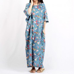 Plus Size Floral Women Dress 2016 Summer Long Dress Betwing Sleeve Cotton Linen Maxi Dress Back Slit Vestidos Robes Longues Ete