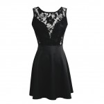 Plus Size Sexy Women Summer Dress Vintage Black Floral Lace Dress O-neck Sexy Short Evening Party Dresses Vestido De Festa