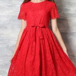 Plus Size Summer Vintage Midi Long Flared Women Lace Dress Red Black Lace Women Clothing Robe Femme Ete 2016 Vestidos Jurken