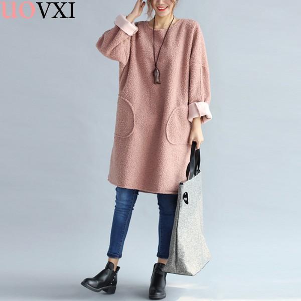 Plus Size T-Shirt Women Cotton Fashion Solid Casual Tops Winter Thickening Female Plus Size Long Loose T-Shirt New Elegant Shirt