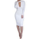 Plus Size Women Clothing Black Long Sleeve Bodycon Dress Sexy Club Dress 2017 White Bandage Winter Dress Warm Party Dresses