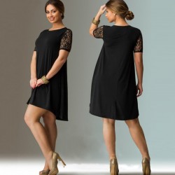 Plus Size Women Clothing New Elegant Women Dress 2016 Lace Sleeve Mini Summer Dress A-Line Black Loose Casual Dress Vestidos