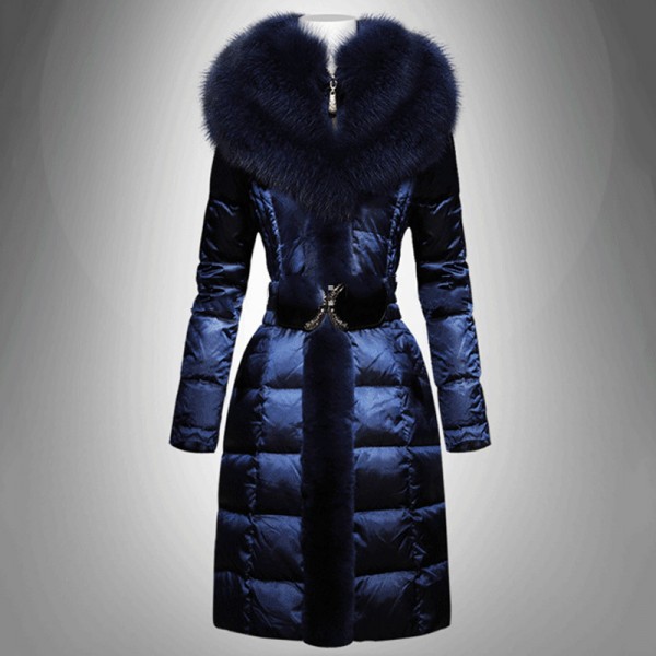 Plus Size Women Down Coat Double Fox Collar Long Sleeve Warmly Extended Section Female Coat Thickened Outerwear COATS03