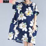 Plus Size Women Dress Floral Print Beach Dresses Summer Style Female Casual Vintage Large Size Fashion Tops Elegant Midi Dresses