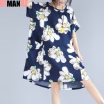 Plus Size Women Dress Floral Print Beach Dresses Summer Style Female Casual Vintage Large Size Fashion Tops Elegant Midi Dresses