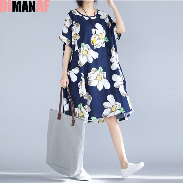 Plus Size Women Dress Floral Print Beach Dresses Summer Style Female Casual Vintage Large Size Fashion Tops Elegant Midi Dresses