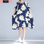 Plus Size Women Dress Floral Print Beach Dresses Summer Style Female Casual Vintage Large Size Fashion Tops Elegant Midi Dresses
