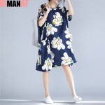 Plus Size Women Dress Floral Print Beach Dresses Summer Style Female Casual Vintage Large Size Fashion Tops Elegant Midi Dresses