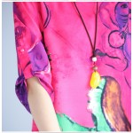 Plus Size Women Dress Summer Pattern Floral Print Female Vintage Loose Linen Fashion Blue Tops A-line Elegant Elegant Dress 3XL