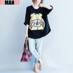 Plus Size Women T-Shirt Soft Cotton Kawaii Bear Summer Tops&Tees Female Casual Fashion O-Neck Basic Big Size Black Loose T-Shirt