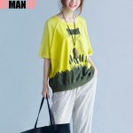 Plus Size Women T-Shirt Summer Cat Pattern Print  Female Large Size Loose Cotton Fashion Pullover O-Neck Yellow 2017 Tops&Tees