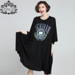 Plus Size Women T-Shirt Summer Cotton Pattern Print Oversize Tops Casual Fashion Female Tshirt Dress Batwing Sleeve Big Size 6XL