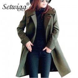 Plus Size Women Winter Overcoats 2016 Solid  Imitation Woolen Stand Collar Single Breasted Long Outerwear Trench Coat Casacos