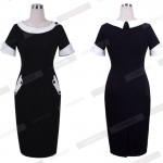 Plus Size Womens Casual Short Sleeve Solid Buttons Bodycon Dresses Elegant Office Ladies Round Neck Pencil Dress With Pocket 832