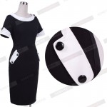 Plus Size Womens Casual Short Sleeve Solid Buttons Bodycon Dresses Elegant Office Ladies Round Neck Pencil Dress With Pocket 832