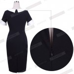 Plus Size Womens Casual Short Sleeve Solid Buttons Bodycon Dresses Elegant Office Ladies Round Neck Pencil Dress With Pocket 832