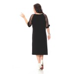 Plus Size casual dress women with lace short sleeve patchwork Black loose dress  Cotton party dress summer 3XL-7XL  087