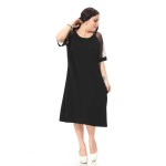 Plus Size casual dress women with lace short sleeve patchwork Black loose dress  Cotton party dress summer 3XL-7XL  087