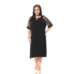 Plus Size casual dress women with lace short sleeve patchwork Black loose dress  Cotton party dress summer 3XL-7XL  087