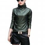 Plus size 4XL t-shirts women harajuku sexy long sleeve Turtleneck velvet t shirt female tops american apparel PU Leather t shirt
