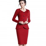 Plus size long sleeve winter dress  autumn elegant knee length women formal office dress slim v neck bandage bodycon dress b15