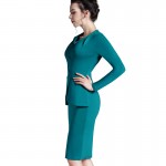 Plus size long sleeve winter dress  autumn elegant knee length women formal office dress slim v neck bandage bodycon dress b15