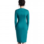 Plus size long sleeve winter dress  autumn elegant knee length women formal office dress slim v neck bandage bodycon dress b15