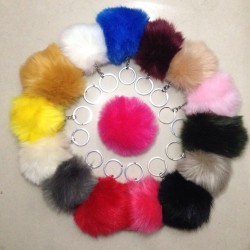 Pompon Fur Ball Key Chain For Women 8CM Faux Fur Pom Pom Keychain Silver Key ring Holder Trinket jewelry Christmas gift