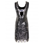 PrettyGuide Women 1920s Gatsby Sequin Art Deco Scalloped Hem Deep V Back Inspired Flapper Dress Roaring 20s