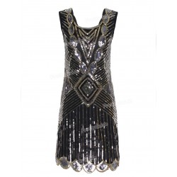 PrettyGuide Women 1920s Gatsby Sequin Art Deco Scalloped Hem Deep V Back Inspired Flapper Dress Roaring 20s