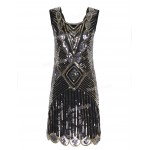 PrettyGuide Women 1920s Gatsby Sequin Art Deco Scalloped Hem Deep V Back Inspired Flapper Dress Roaring 20s