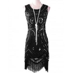 PrettyGuide Women 1920s Great Gatsby Inspired Vintage Beads Sequin Art Deco Paisley Flapper Party Dress