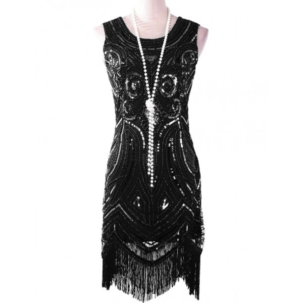 PrettyGuide Women 1920s Great Gatsby Inspired Vintage Beads Sequin Art Deco Paisley Flapper Party Dress