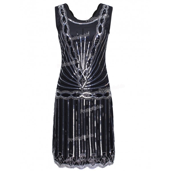 PrettyGuide Women 1920s Vintage Art Deco Sequin Inspired Great Gatsby Flapper Cocktail Party Dress