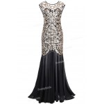 PrettyGuide Women 's 1920s Black Sequin Gatsby Floor Length Evening Party Dress Trumpet Maxi Long  Dress