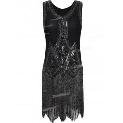PrettyGuide Women's 1920s Vintage Beaded Fringed Inspired Black Flapper Dress Great gatsby Party Dress