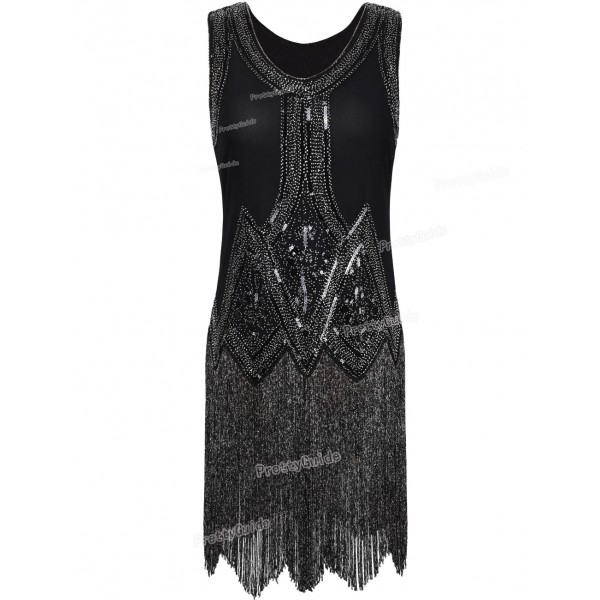 PrettyGuide Women's 1920s Vintage Beaded Fringed Inspired Black Flapper Dress Great gatsby Party Dress