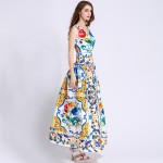 Print Dress 2017 Summer Fashion Elegant Sleeveless Blue and White Porcelain Print Slim Maxi Long Dress Women