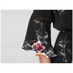 Printed off shoulder high waist slash-neck knee-length flare half sleeve asymmetrical dress 2017 new spring women dress fashion