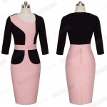 Professional Women Autumn Casual Wear To Work Elegant Colorblock Contrasting Bodycon Dresses EB348
