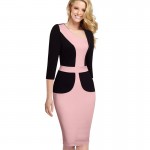 Professional Women Autumn Casual Wear To Work Elegant Colorblock Contrasting Bodycon Dresses EB348