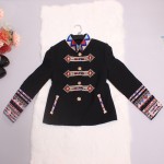 Punk Jackets 2016 Autumn-Winter New Fashion Coat Full Sleeve Geometric Flower Embroidery Turtleneck Black New Jacket Women